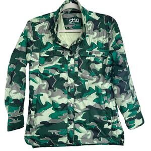Stio Women's Skycrest Insulated Snap Quilted Shacket,Green Camo, Size S,Like New